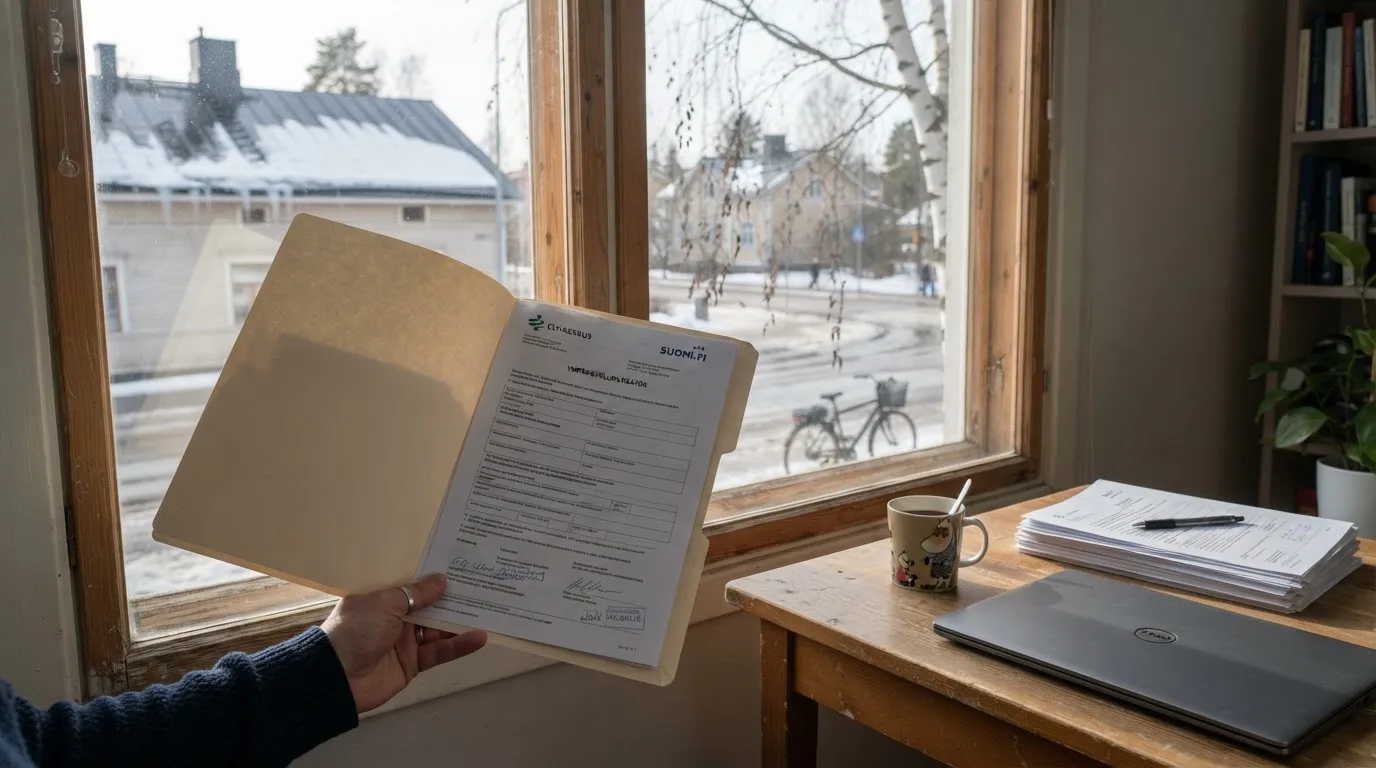 Toimistohuoneen ikkunasta näkyy maaliskuun aamu, lumi sulaa katolla auringonpaisteessa hiljaisella aamulla.